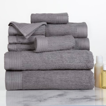 Hastings Home Ribbed 100 Percent Cotton 10 Piece Towel Set - Silver 538243LUM